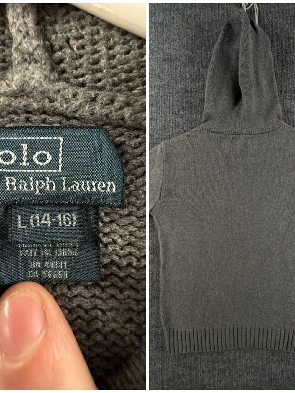 Polo Ralph Lauren USA Flag Hooded Sweater Graphic Large 14-16 Gray Preppy Boys